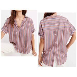 Madewell Courier Rainbow Striped Cotton Button Back Shirt Top - 35837
